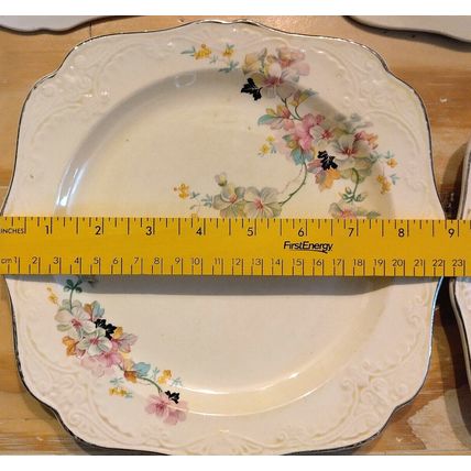 Vintage Papoco Dinner Plates Pink Floral Pattern Circa 1930 By Paden City Set-5