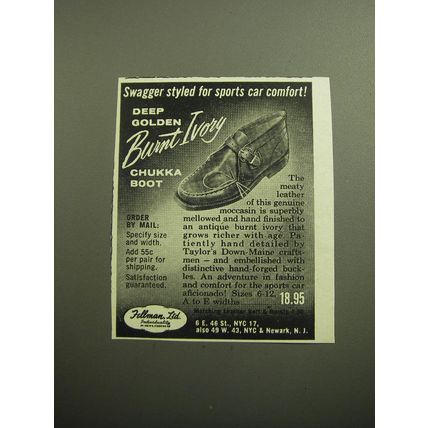 1958 Taylor's Down Maine Chukka Boot Ad - Swagger styled for sports car comfort