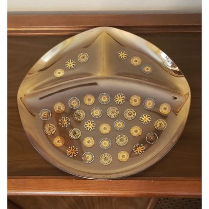 VTG MCM ATOMIC TEAL & GOLD STARBURST DIVIDED PLATTER SERVING TRAY DOROTHY THORPE