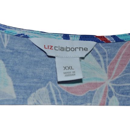 NWT Liz Claiborne Tropical Blue Floral V-Neck Blouse Size XXL