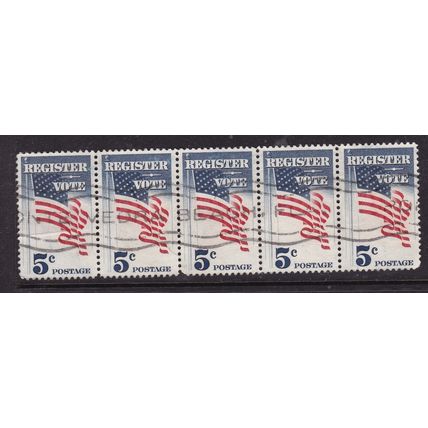 United States Postmark Vedra Beach FL 1964 Register Vote 5c Strip of 5 VGC