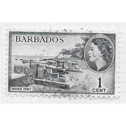 BARBADOS 1953 QE2 1c DOVER FORT USED SG289 289 SG WMK MSCA