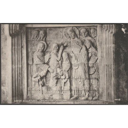 Saxon Sculptures, Chichester Cathedral, Sussex, 1928 - WH Barrett Postcard