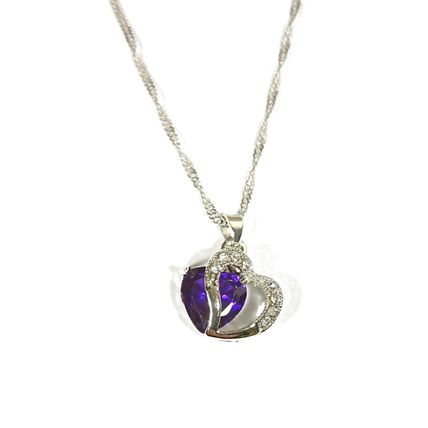 Amethyst Purple Double Heart Crystal White Gold Plated Necklace