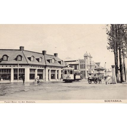 Passer Besar Soerabaja Bus Tram at Stadstuin Indonesia Old Postcard