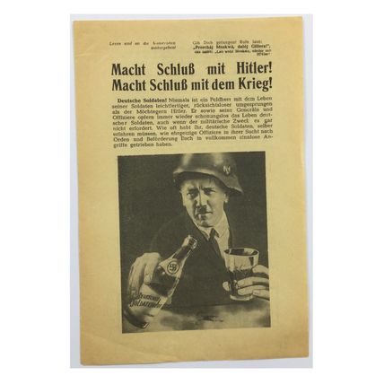 Original WW2 Soviet/Russian Air Drop Propaganda Leaflet. - Code 580. - 1942.