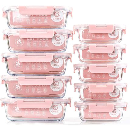 C CREST [10 Pack] Glass Meal Prep Containers, Food Storage Containers with Lids