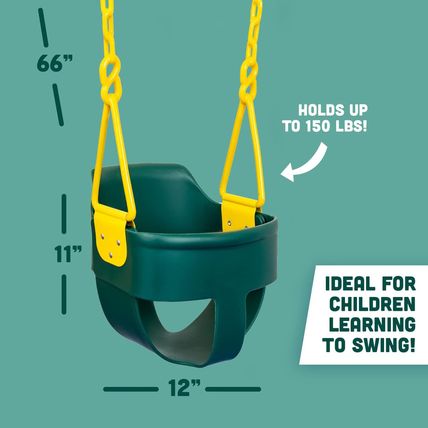 Premium High Back Full Bucket Toddler Swing Seat with Finger Grip, Plastic Coate