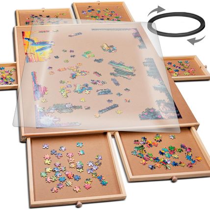 Playvibe 1500 Piece Rotating Puzzle Board with Drawers and Cover - Sturdy Jigsaw