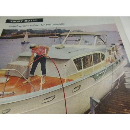 Vintage Print Ad 1956 ENJAY BUTYL Rubber Boat Ship Sailor Boy Washing Color