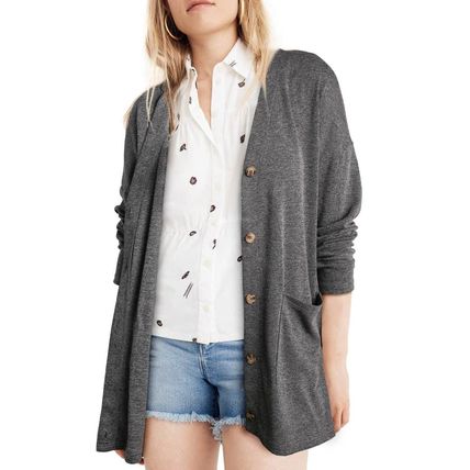 Gray Heather Knit Pocketed Button Front Cardigan