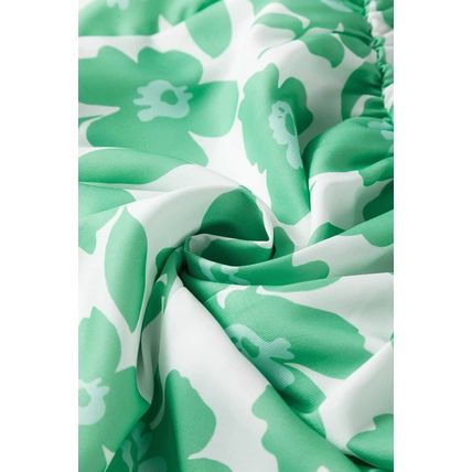 Green Flower Print Knotted Straps Square Neck Romper