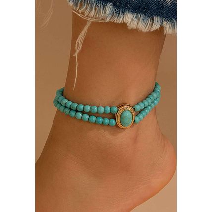 Light Blue Pearl/Turquoise Beaded Double Layered Anklet