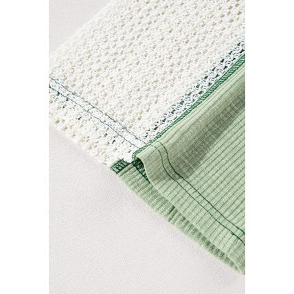 Grass Green Crochet Detail Exposed Seam High Low Loose Top
