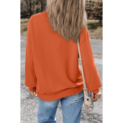 Orange Plain Drop Shoulder Crewneck Pullover Sweatshirt