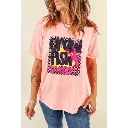 Pink Crawfish Season Graphic Casual Tee