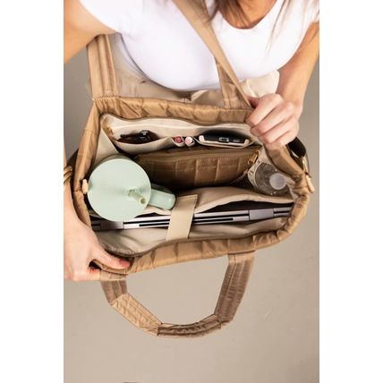 Camel Quiled Patchwork Large Tote Bag and Clutch 2pcs Set
