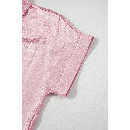 Pink Metallic Sheen Short Sleeve Buttoned Front Casual Shirt