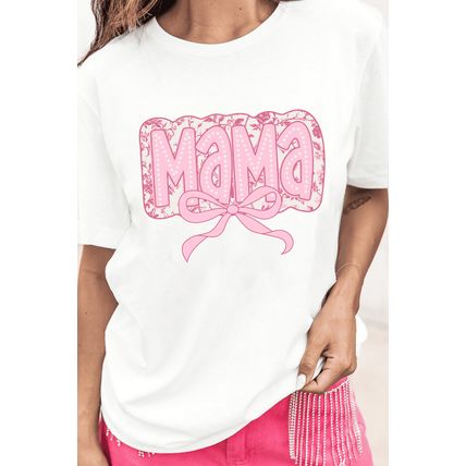 White MaMa Bowknot Graphic Crewneck Mothers Day T Shirt