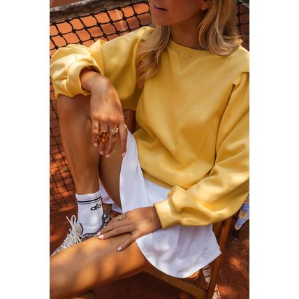 Citrus Pleated Balloon Sleeve Pullover Solid Sweatshirt