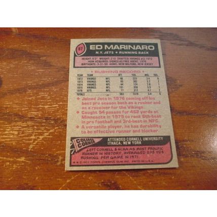 1977 Topps, ED MARINARO, Jets/Movie Star, #87
