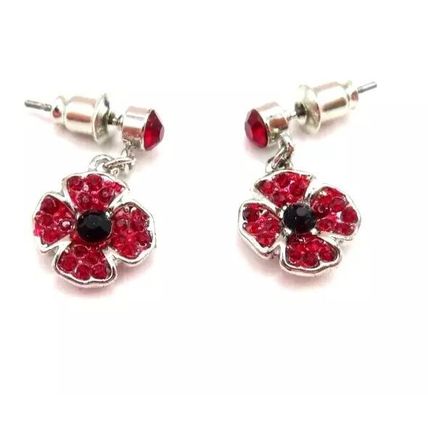 Red Crystal Poppy Dangle Earrings 2 CM Friction Backs Gift Jewellery Boxed