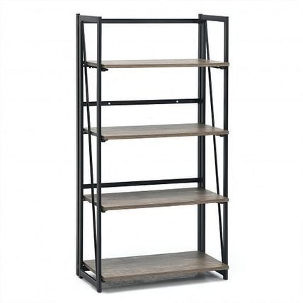 4-Tier Folding Bookshelf No-Assembly Industrial Bookcase Display Shelves