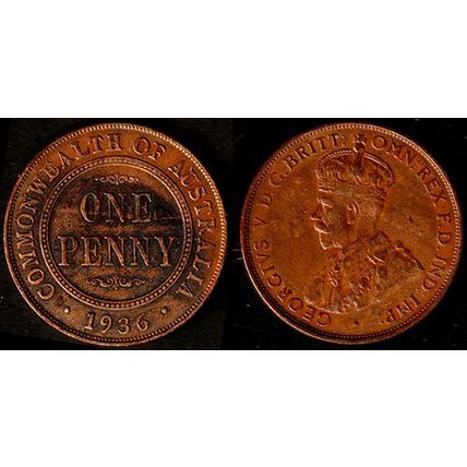 Australia One Penny 1936 Used Coin 1d Geo V