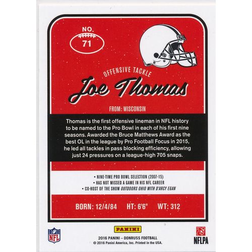 2016 Donruss Football 71 Joe Thomas Cleveland Browns