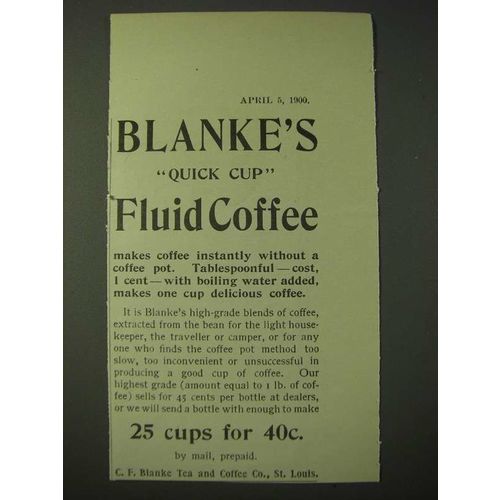 1900 C.F. Blanke's Quick Cup Fluid Coffee Ad