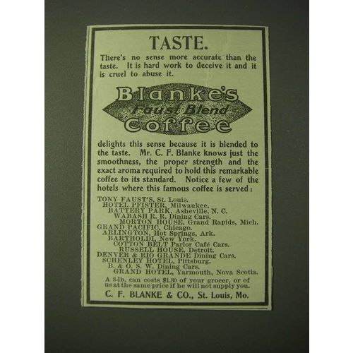 1900 C.F. Blanke's Faust Blend Coffee Ad - Taste