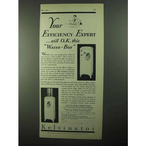 1931 Kelvinator Water Cooler Ad - Efficiency Expert