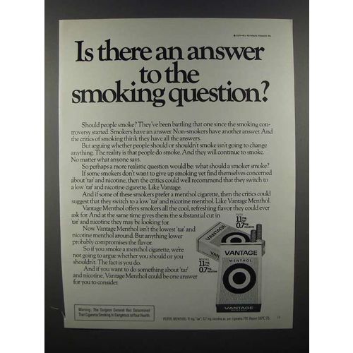 1976 Vantage Cigarette Ad - Answer to Smoking