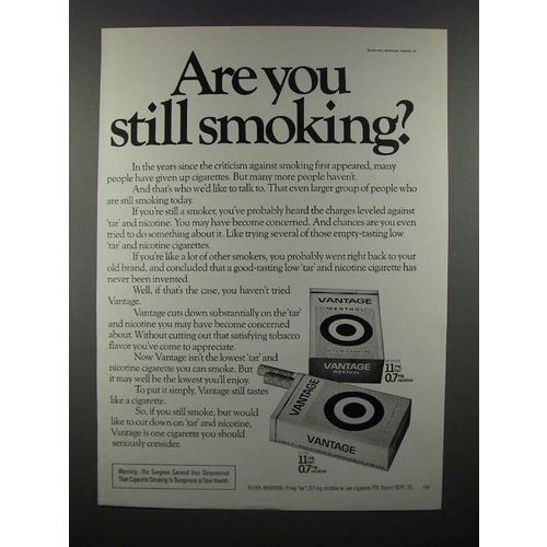 1976 Vantage Cigarette Ad - Are You Still Smoking?