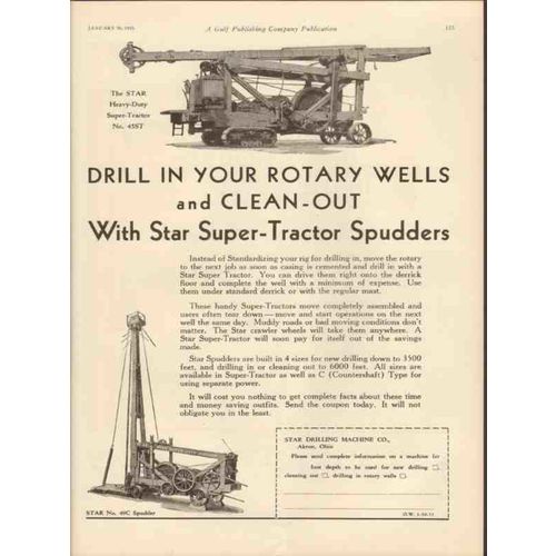 STAR DRILLING MACHINE COMPANY 1931 Super Tractor Spudder vintage ad