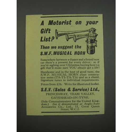 1954 S.W.F. Musical Horn Ad - A motorist on your gift list?
