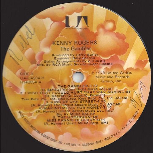 United Artist stereo LP #UA-LA934-H "Kenny Rogers The Gambler"