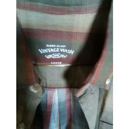 Faded Glory Shirt, Long Sleeves, Shades of Green, L(12/14)