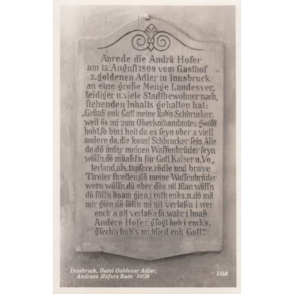 Andreas Hofers Hotel Goldener 1558 Gravestone Innsbruck Austria RPC Postcard