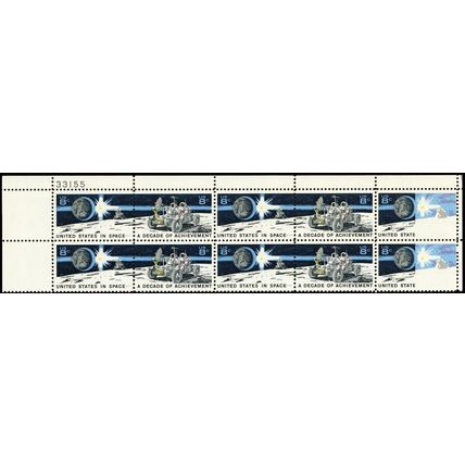 1435a, MNH 8¢ Space RARE PB Strip Partial Color Omitted Freak Error Stuart Katz