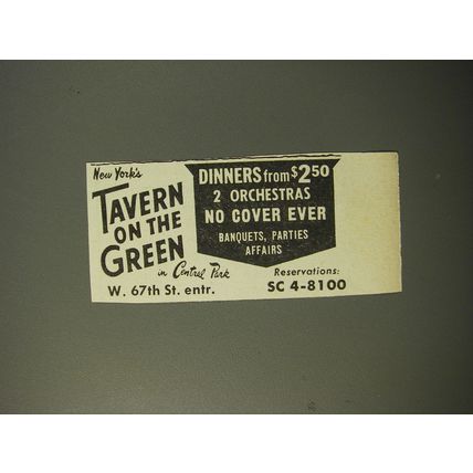 1954 Tavern on the Green Restaurant Ad - Dinners from $2.50