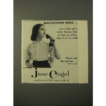1954 Jane Engel Blouse Ad - Beau-catching bows