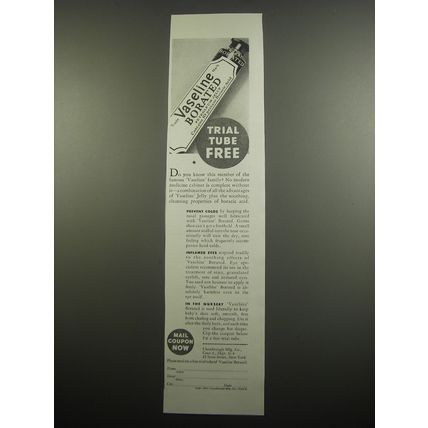 1933 Vaseline Borated Advertisement - Trial Tube Free