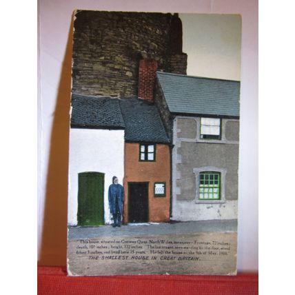 SMALLEST HOUSE IN BRITAIN, CONWAY, WALES unused antique postcard by r. jones. =