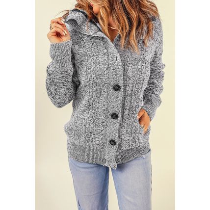 Dark Gray Long Sleeve Button-up Hooded Cardigans
