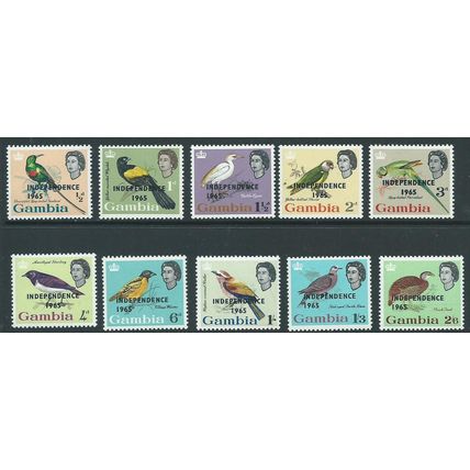 Gambia stamps sg215 birds range to 2/6d sg 215 independence 1965