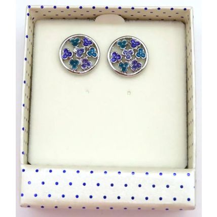 Floral Circular Silver Plated Earrings Friction Backs 1.4 CM Gift Jewellery