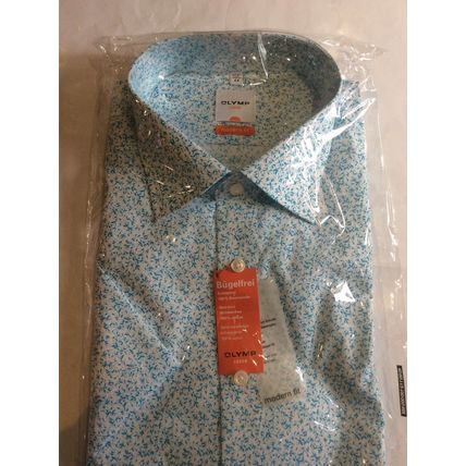 Olymp Luxor Men's S/S Shirt Business / Formal Shirt Turquoise 40 cm (M) 15 3/4"