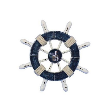 Pack Of 2] Rustic Dark Blue and White Decorative Ship Wheel With Seagull 6&q...
