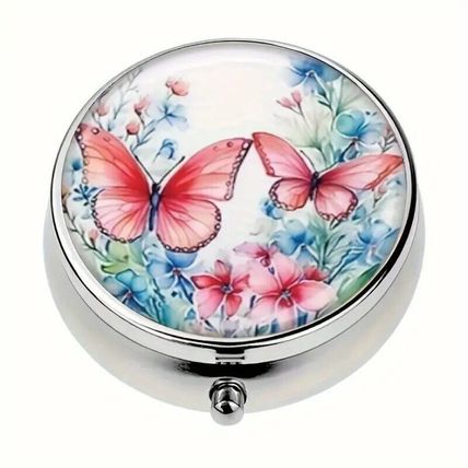 Chic Red Butterfly 3-Compartment Metal Pill Box - Portable & Decorative